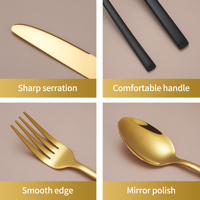Ensemble de couverts de mariage pour restaurant, noir et doré, en acier inoxydable poli miroir, fourchettes, cuillères, couteaux