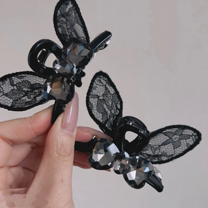 Nouvelle Pince à Cheveux Élégante Noire en Dentelle avec Strass et Nœud Papillon, Design de Niche Luxe Léger, Accessoire de Mode pour Femme - Product Image 2