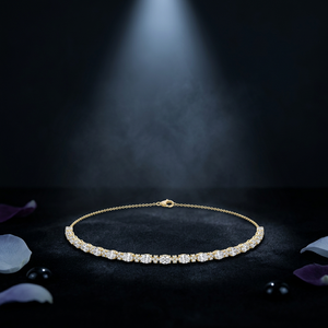 Women's KRUP JEWELS East West Oval Lab Grown Diamond Filled Half Tennis Necklace Solid Gold 100% Purity Luxury Floral Cluster - Product Image 1