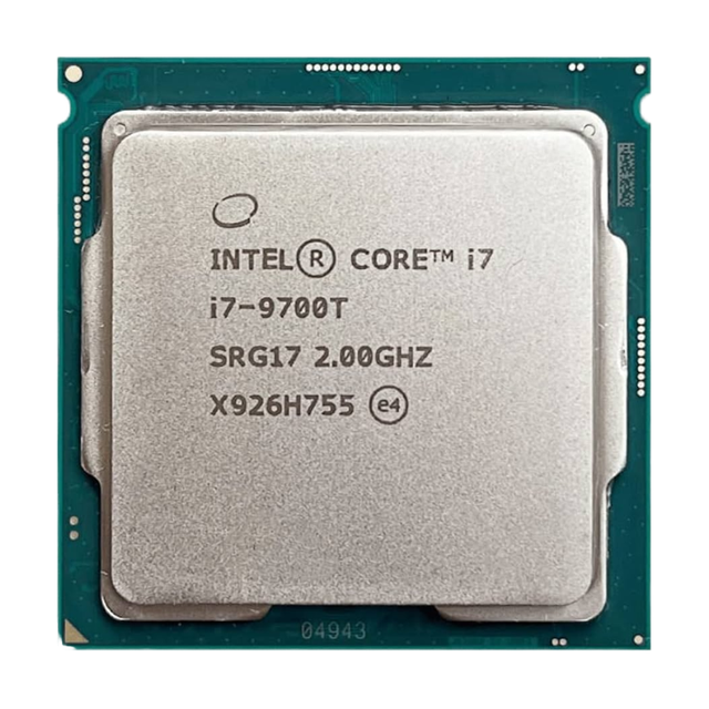 I7-9700T Processor 8 Cores 8 Threads 2.00GHz Base 4.30GHz Turbo LGA 1151 12MB Cache 35W TDP Desktop 64-Bit 14nm Virtualization