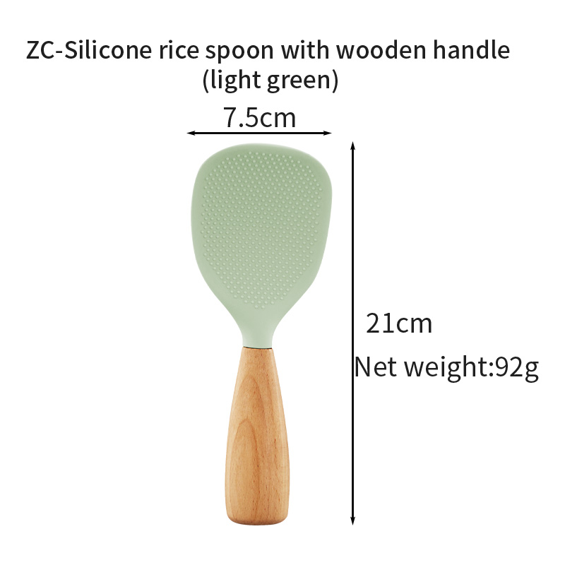 ZC-Silicone rice spoon with wooden handle (light green)