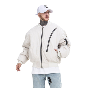 Otoño Invierno elegante <span class=keywords><strong>Boom</strong></span> al aire libre cremallera algodón holgado Crop grueso cortavientos chaqueta de bombardero para hombres - Product Image 1