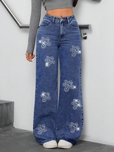 Jeans in denim da <span class=keywords><strong>donna</strong></span> europei alla moda 2026, nuovi, a vita media, con bottoni, <span class=keywords><strong>estivi</strong></span>, ecologici, a gamba larga e vestibilità comoda - Product Image 2
