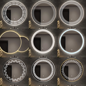 Lot personnalisé de miroirs de salle de bain LED ronds à grille creuse géométrique en forme de diamant, modernes et neufs, avec cadre en alliage d'aluminium <span class=keywords><strong>noir</strong></span> - Product Image 5