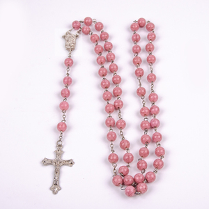 Fábrica Rosario Católico Jesús 57 cm collar 8 mm rosa de ámbar de vidrio antiguo de plata de cadena de rosario - Product Image 2