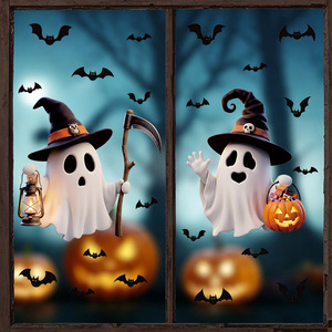 Venta al por mayor de fábrica: Adhesivos estáticos de Halloween para ventanas con fantasmas, <span class=keywords><strong>brujas</strong></span>, calabazas y murciélagos, decoración de cristal para fiestas de Halloween - Product Image 6