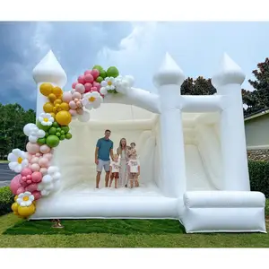 White Inflatable Bouncer with Slide and Ball Pit for Toddlers Jumping Castle for Weddings Parties and Rentals