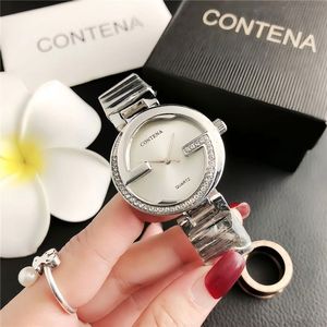 Relojes personalizados con logotipo, reloj de cuarzo con brazalete de acero inoxidable y cristal para mujer, reloj de plata para dama. - Product Image 5