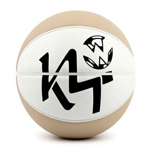 Ballon de basketball KLTW INT'L taille 7 avec logo K1, revêtement en cuir blanc et beige, durable, pour entraînement en salle - Product Image 1