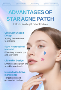 Parche hidrocoloide personalizado para espinillas en forma de estrella, resistente al agua, para curar el acné, etiqueta privada colorida para la cara, contiene vitamina C orgánica - Product Image 3