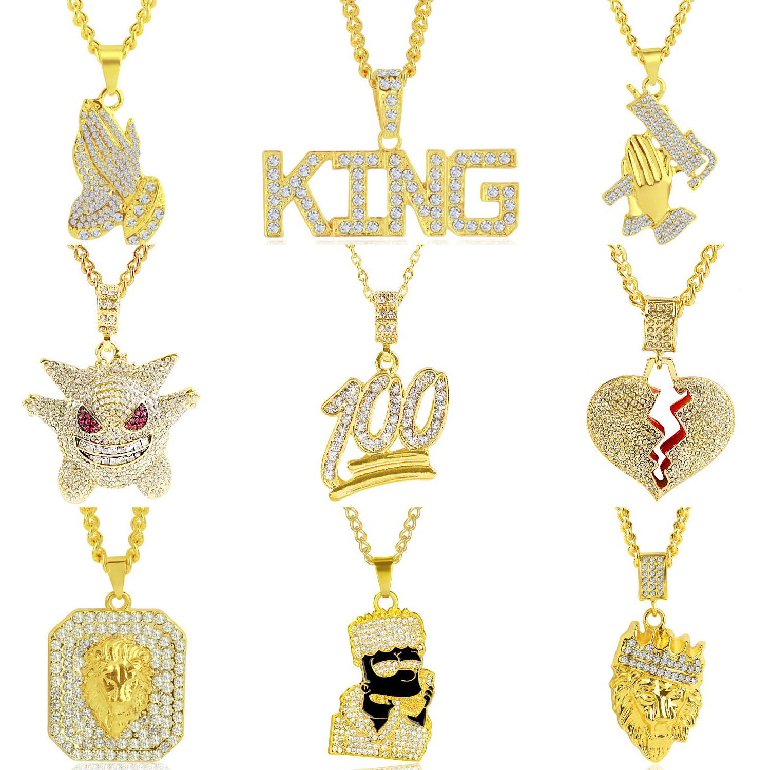 Tongling Personalized Necklace For Men And Women Hip Hop Zircon Iced Out Crystal Charm Pendant Necklace 
