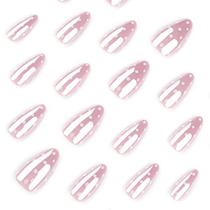 Venta caliente recubierto Flash <span class=keywords><strong>uñas</strong></span> postizas <span class=keywords><strong>cortas</strong></span> en forma de almendra con lunares blancos puntas de <span class=keywords><strong>uñas</strong></span> portátiles al por mayor - Product Image 5