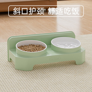Station de nourrissage double pour animaux de compagnie, pour chats et chiens, avec conception anti-renversement, en matériau PP vert - Product Image 2