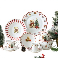 Service de table en céramique Ours de Noël, assiette rayée à bord doré, bol à dessert, tasse, vaisselle, cadeau