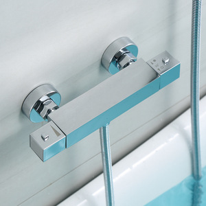 Ensemble de robinetterie de douche thermostatique carrée, en cuivre, avec valve en céramique, pommeau de douche effet pluie, chromé, 2 poignées, contrôle de la température - Product Image 3