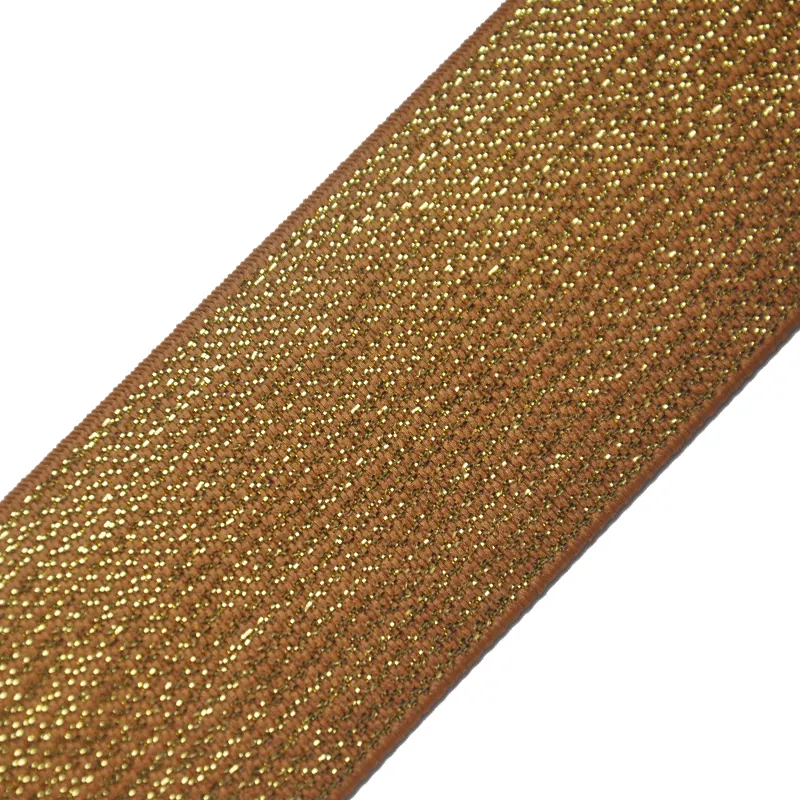 High Quality Lurex Elastic Band Metal Thread Weaving Elastic Tape Golden Lurex Tape For Sewing