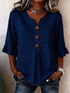 Blusa <span class=keywords><strong>de</strong></span> Lino y Algodón con Cuello en V para Mujer, Estilo Europeo y Americano, Nueva Colección <span class=keywords><strong>de</strong></span> Verano, Venta al Por Mayor - Product Image 1