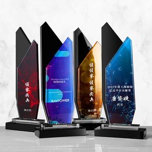 Custom Color Solid Wood Base Trophy Crystal Crafts Trophies and Medals With Photo <b>Lettering</b> - Product Image 1