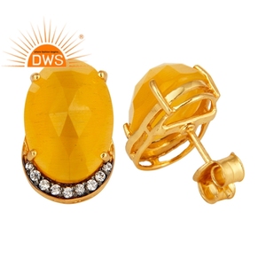 2020 Newly Arrival Stud <b>Earrings</b> 18k <b>Gold</b> Plated Jewelry Manufacturer CZ Yellow Moonstone Gemstone <b>Earrings</b> - Product Image 3