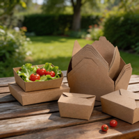 Boîte à lunch carrée jetable en papier kraft 32 oz, style luxueux, recyclable et biodégradable, écologique pour les restaurants et les plats à emporter