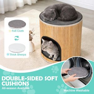 Hoogwaardige ronde natuurlijke bamboe houten kattenbed hol binnenhuis kubus - Product Image 3