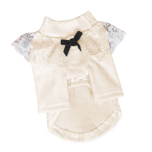 Pull gris à col roulé pour animaux de compagnie avec col en dentelle et nœud pour chats et chiens, couche de base chaude, vêtements d'hiver - Product Image 4