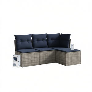 Gray Poly <b>Rattan</b> Patio <b>Sofa</b> Set With Cushions Outdoor Garden <b>Sofa</b> Contemporary Design - Product Image 1
