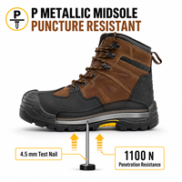 Bottes de sécurité en cuir nubuck EN ISO 20345:2022 S1P, embout en acier, plaque en acier anti-perforation, semelle en caoutchouc PU pour travaux industriels
