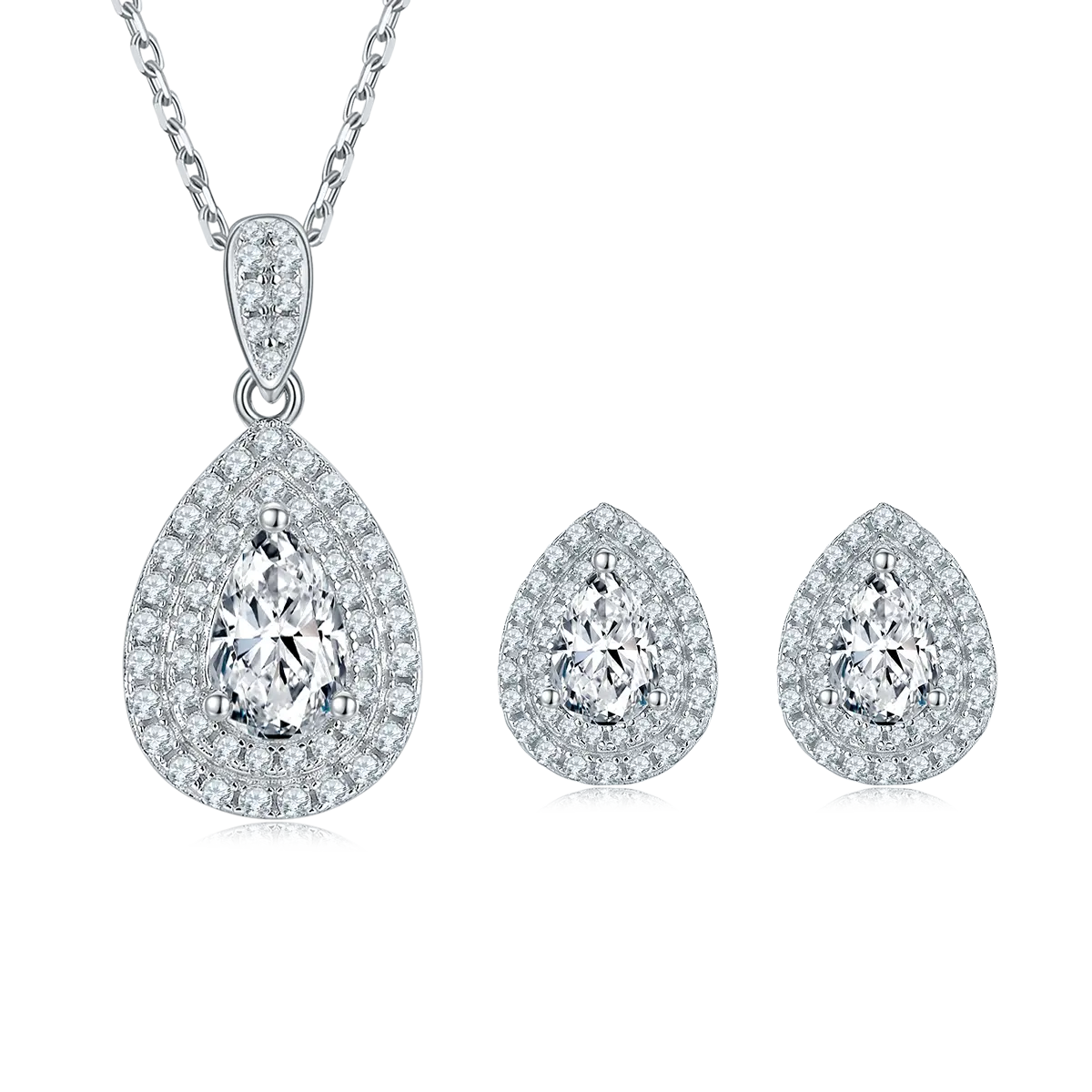 Custom Fine Jewelry 925 Sterling Silver Necklace Earrings Set Luxury Pear Moissanite Diamond Earings and Pendant for Women Box