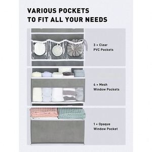 6-<b>Shelf</b> Foldable Hanging Storage Organizer with Clear Window Door <b>Wall</b> <b>Mount</b> 1 Split 2 Pocket Design for Clothing Living Room - Product Image 4