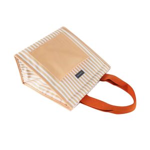 Sac isotherme portable personnalisé grande capacité en non-tissé, motif rayé, fermeture éclair, pour le transport et le rangement d'articles de shopping et de nourriture - Product Image 3