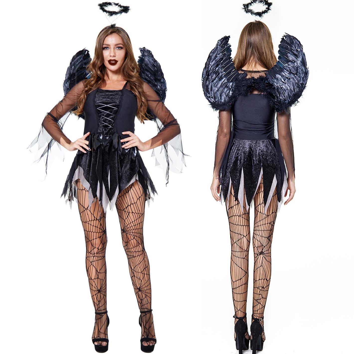 Fancy Party Sexy Fallen Angel Costume with Headband and Wings Fancy Party Sexy Fallen Angel Costume with Headband and Wings