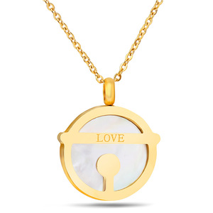 Collar de acero inoxidable con grabado de amor creativo, colgante redondo dorado de 20mm para mujer, joyería de regalo para uso diario - Product Image 5