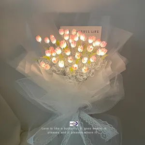 Novos produtos para presente de dia das mães 2024, sacola artesanal DIY de material caseiro, buquê de flores luminoso para presente criativo