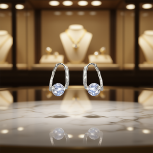 Orecchini a Cerchio E3863 in Oro Bianco con Cristalli Rotondi, Gioielli Classici da Donna - Product Image 2