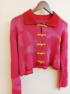 Modern Traditional Chinese Women's Square Collar <b>Viscose</b>/Nylon Breathable Button Knitwear <b>Top</b> Casual Style Front Logo Placement - Product Image 2