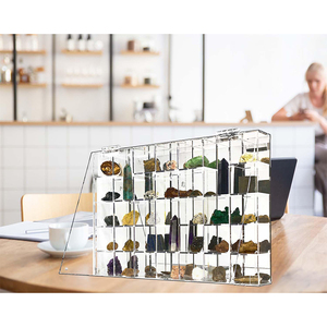 <span class=keywords><strong>Vitrine</strong></span> acrylique réglable transparente murale ou bureau 35 pièces organisateur d'armoire de rangement pour la collection de roches - Product Image 3