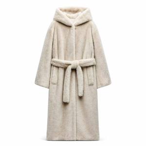 Mantel Luaran Wanita Musim Dingin, Model Slim, Berbahan Bulu Mink Imitasi, Berkerudung, Panjang, Lembut, Ramah Lingkungan, Hangat, Tebal, Berbulu, Dilengkapi Sabuk, Modis - Product Image 5