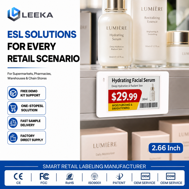 LEEKA 2.66 Inch Bluetooth ESL Price Tag with Cloud Management for Grocery Store Supermarket OEM ODM Manufacturer CE FCC RoHS