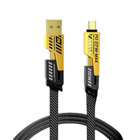 Câble de charge rapide PD 65W en gros, multifonctionnel 4-en-1, câble USB avec gaine en nylon, pour montre, téléphone, transfert de données, en alliage de zinc
