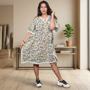 Floral Print Loose V-Neck Cotton <b>Kaftan</b> Dress Women Casual <b>Summer</b> Midi Length Cap Sleeve Breathable Woven Dress <b>Kaftan</b> - Product Image 4