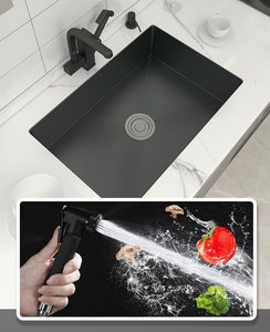 Fregadero de cocina bajo encimera de acero inoxidable nano negro mate con rociador extraíble, fregadero grande de un solo seno con cuenco profundo - Product Image 2
