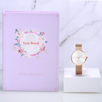 Montre à quartz pour femme au design minimaliste de luxe, bracelet en acier inoxydable, cadran en verre, affichage de la date, emballage en boîte cadeau