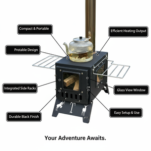 <span class=keywords><strong>Camping</strong></span> en plein air Barbecue Grill Poêle à bois <span class=keywords><strong>Camping</strong></span> intégré Cuisinière de table en acier inoxydable - Product Image 4