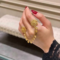 Bague en cuivre plaqué or saoudien Habesha, double anneau, cœur, pièce de monnaie, chaîne à pampilles, bijoux fantaisie pour femme, cadeau