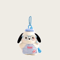 Porte-clés en peluche chiot blanc Kawaii, doux et durable, avec lunettes, chapeau et tablier, pour décoration de sac à dos, cadeau, vente en gros