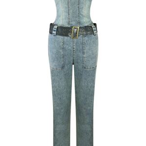 Combinaisons en jean pour femmes les plus vendues, extensibles, avec poches, patchwork, style décontracté streetwear, combinaisons cargo en jean une pièce - Product Image 2