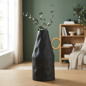 Vase de table en métal noir moderne et artistique, style sans effort, design géométrique fait main, forme sculpturale décorative - Product Image 5