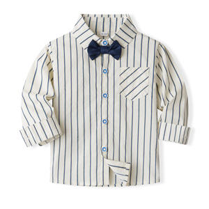 Ensemble de vêtements pour garçons printemps-automne 2026 : Chemise rayée et pantalon à bretelles pour enfants, idéal pour les fêtes d'anniversaire - Product Image 3