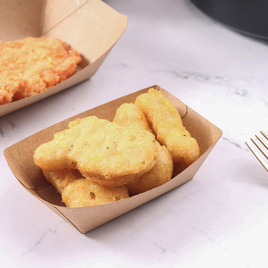 Kraft Paper Boat Boxes Disposable Food Containers For Fries Fried Chicken Takeout <b>Biodegradable</b> 250g Base Paper 15g Lamination - Product Image 2